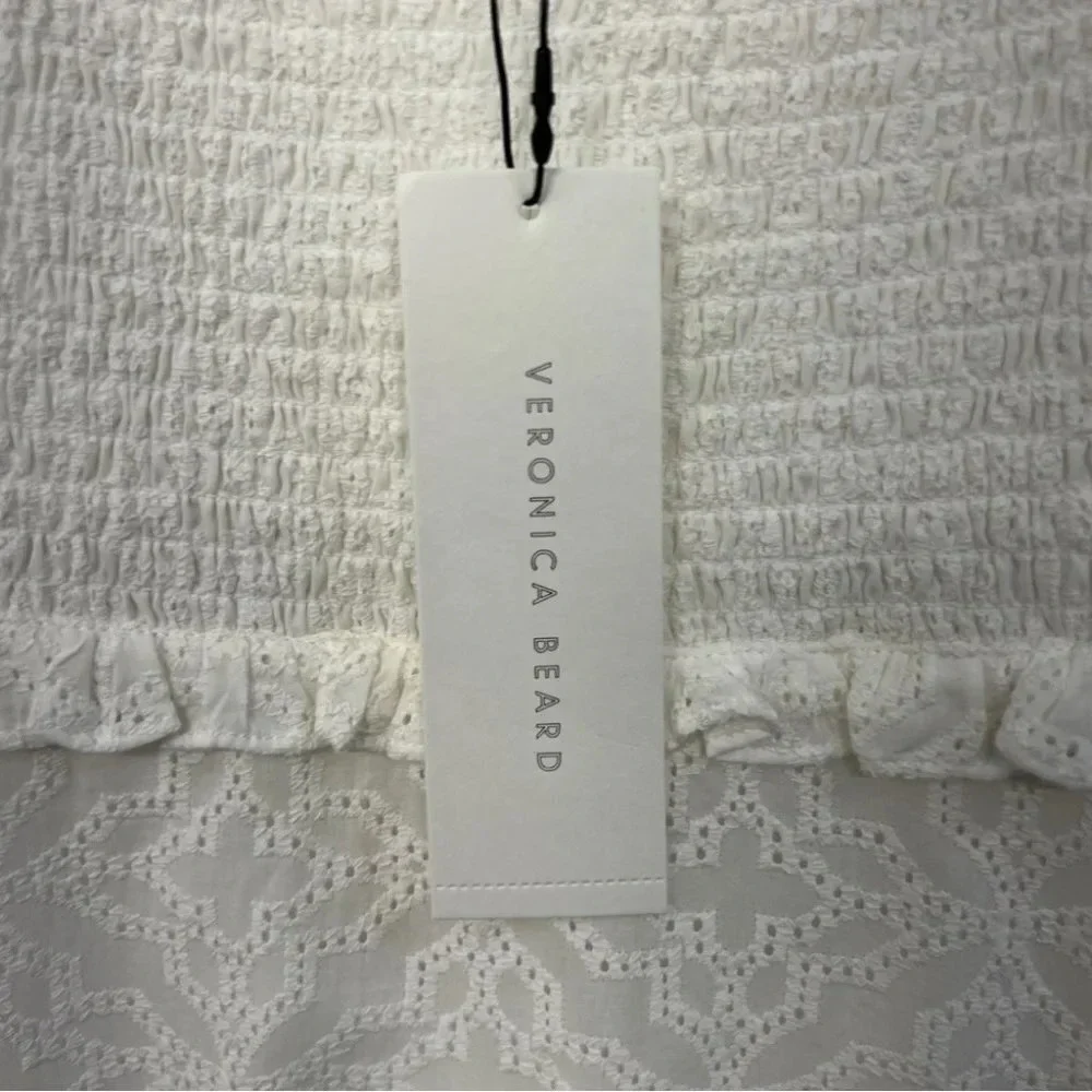 NWT‎ $398 Veronica Beard Denise Dress White Eyelet Smocked Mini 2 Ruffle Hem